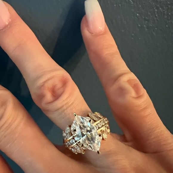 Diamonique Gold Marquise Cut Ring with Art Deco Elegance - Picture 11 of 15